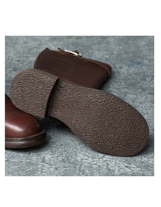 Botas altas hasta la rodilla estilo británico con hebilla lateral de cuero genuino