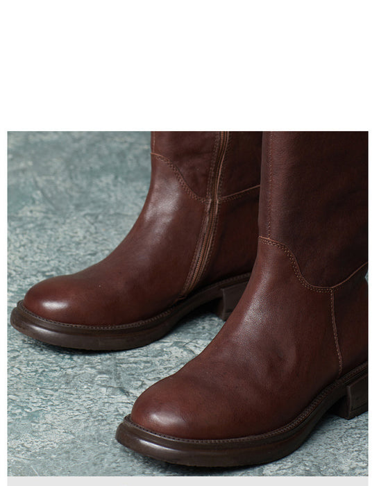 Botas altas hasta la rodilla estilo británico con hebilla lateral de cuero genuino