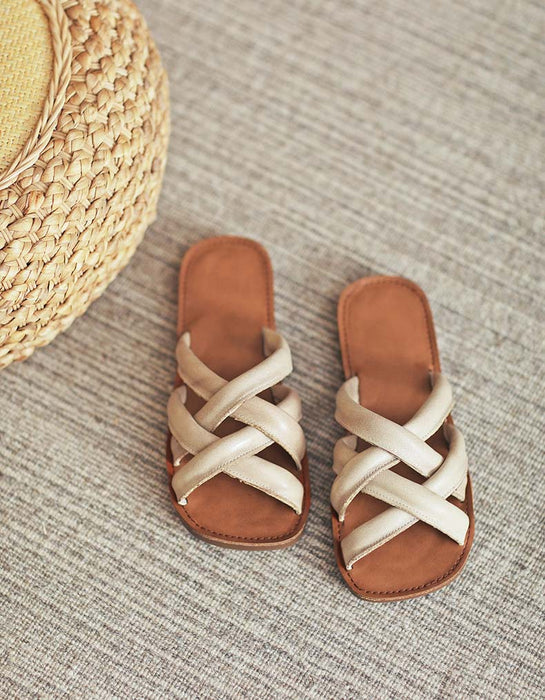 Comfortable Cross Straps Leather Slippers