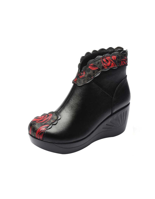 Flower Printed Ethnic Style Wedge Boots