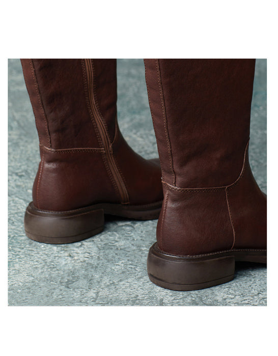 Botas altas hasta la rodilla estilo británico con hebilla lateral de cuero genuino