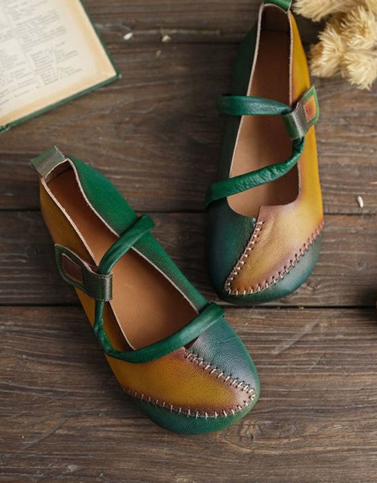 Color Matching Comfortable Strap Retro Flat Shoes