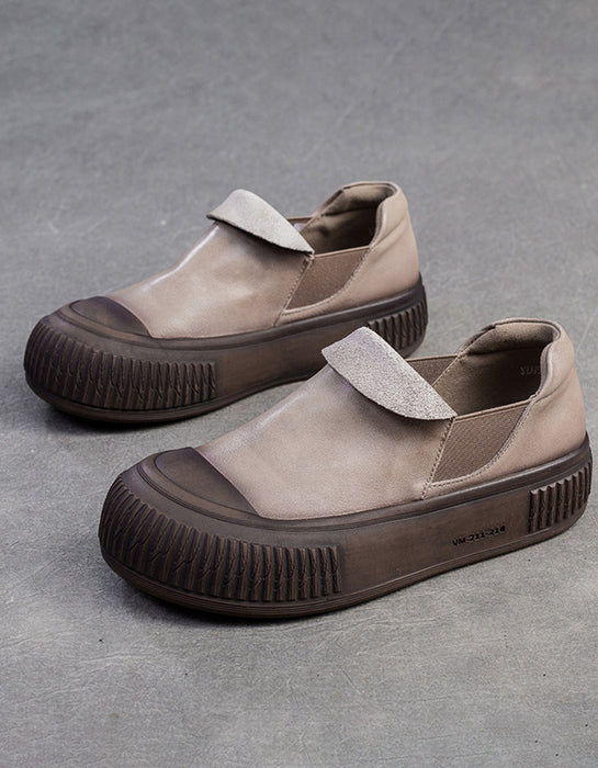Zapatos planos retro de suela suave y cómodos de cuero con punta redonda