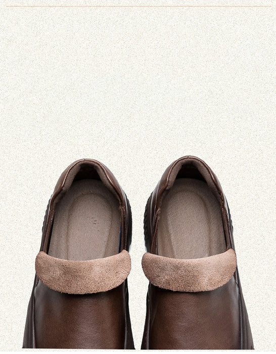 Zapatos planos retro de suela suave y cómodos de cuero con punta redonda