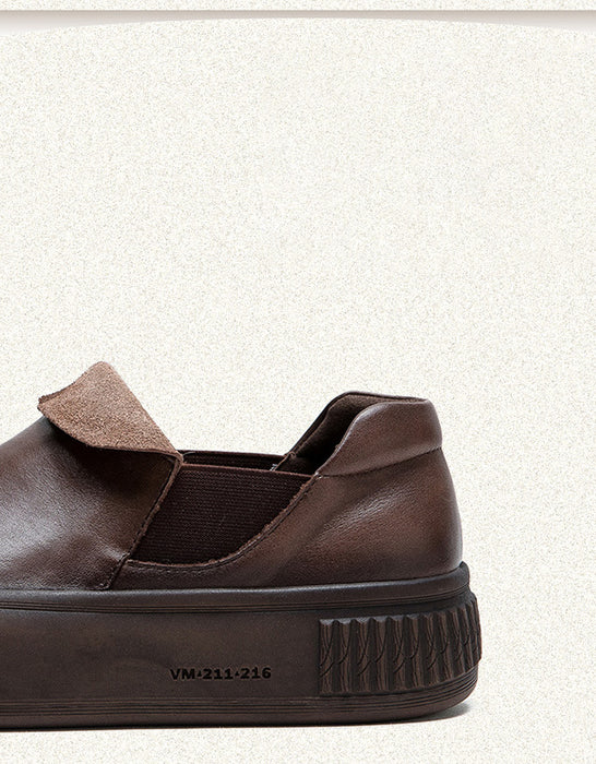 Zapatos planos retro de suela suave y cómodos de cuero con punta redonda