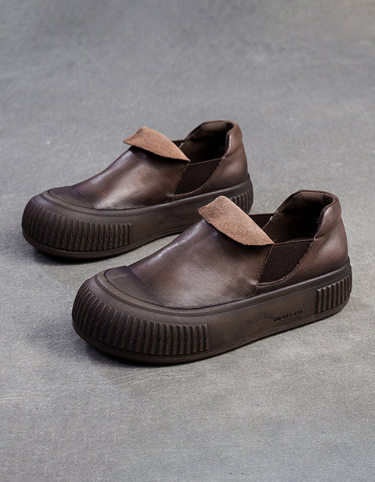 Zapatos planos retro de suela suave y cómodos de cuero con punta redonda