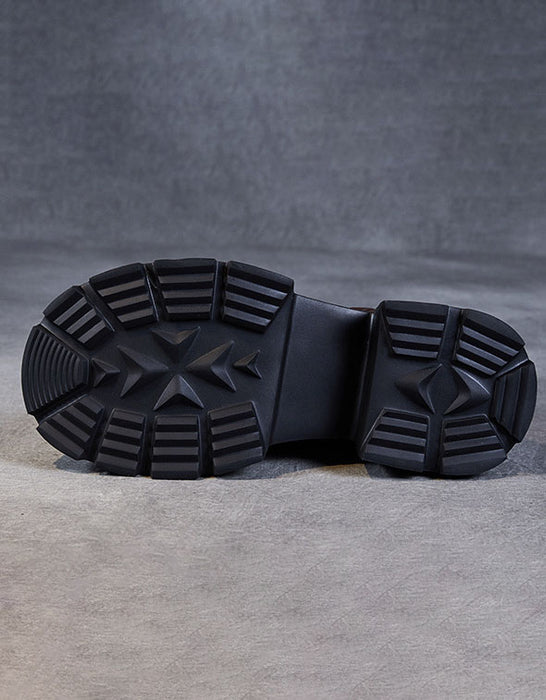 Bottes à plateforme creuses respirantes à bout rond et boucles en cuir