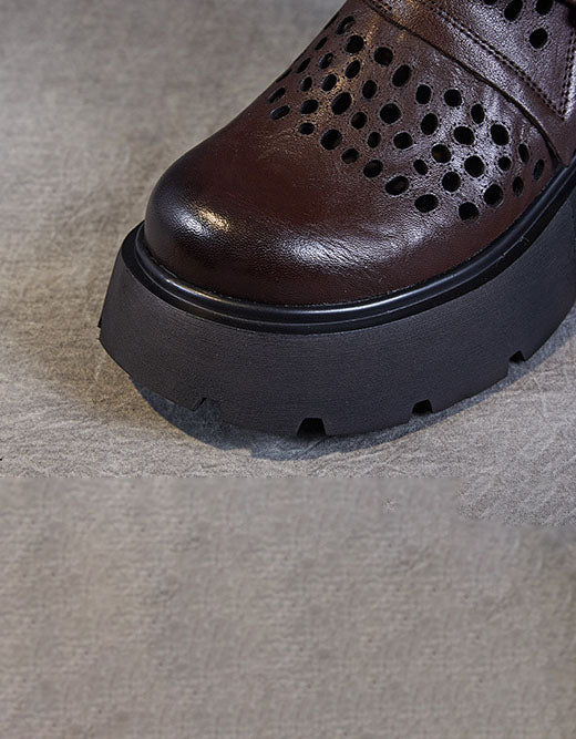 Bottes à plateforme creuses respirantes à bout rond et boucles en cuir