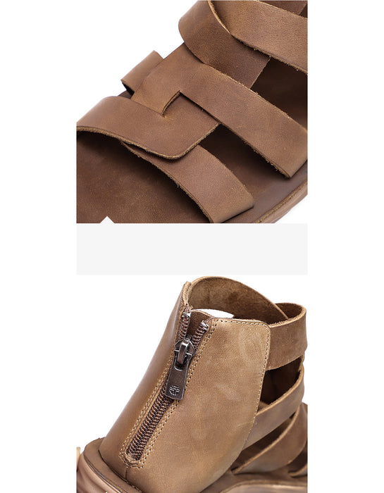 Square Toe Handmade Retro Soft Leather Strap Sandals 41