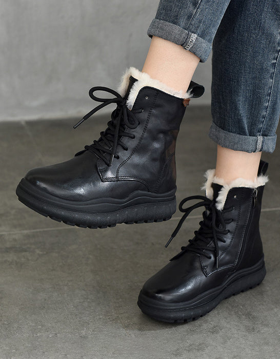 Bottes d'hiver rétro confortables et imperméables avec fourrure