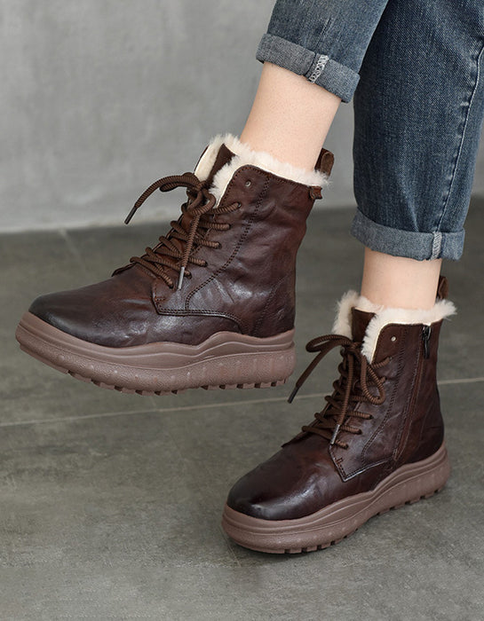 Bottes d'hiver rétro confortables et imperméables avec fourrure