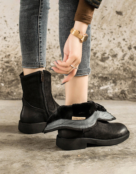 Handmade Real Leather Winter Martin Boots with Fur