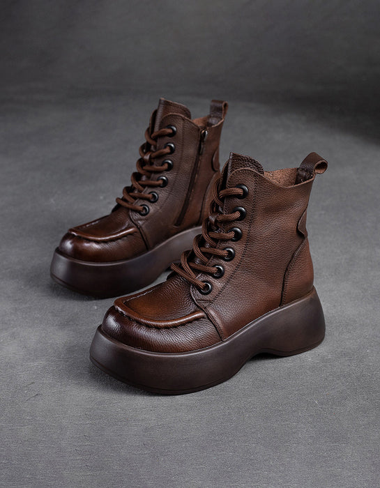 platform boots for women, handmade retro wide toe winter boots. obiono