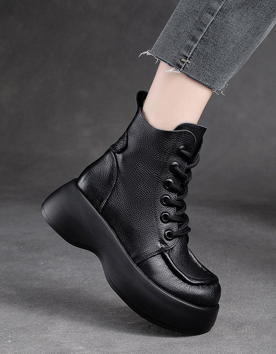 platform boots for women, handmade retro wide toe winter boots. obiono