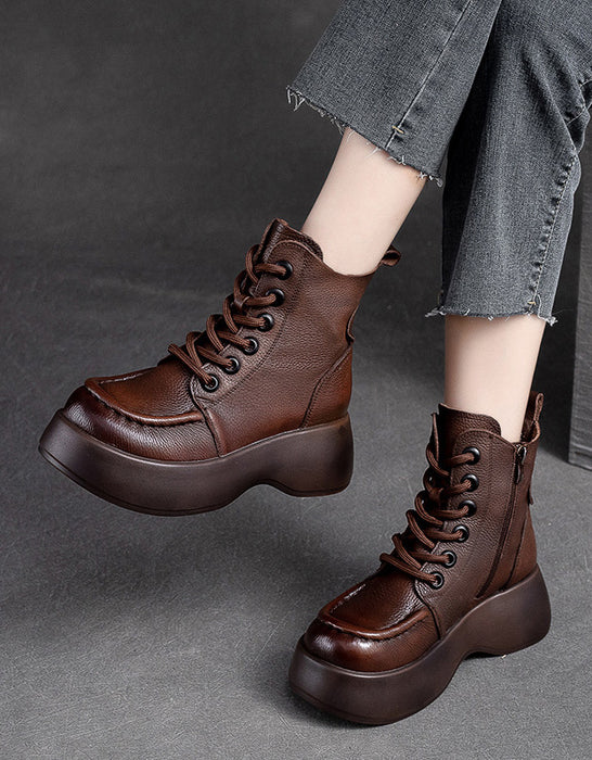 platform boots for women, handmade retro wide toe winter boots. obiono