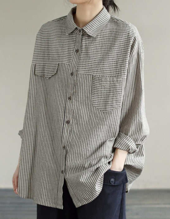 Women's Loose Casual Striped Long-sleeved Shirt