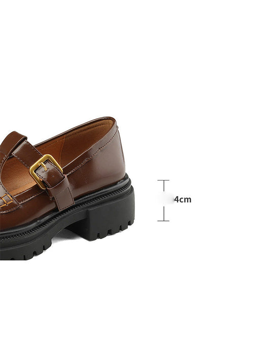 Mary Jane gruesa con tira en T versátil de cuero liso