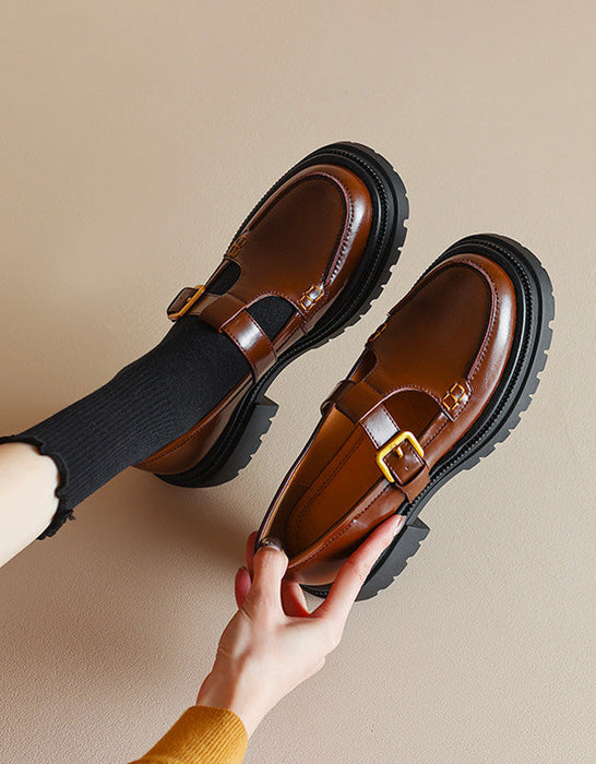 Mary Jane gruesa con tira en T versátil de cuero liso