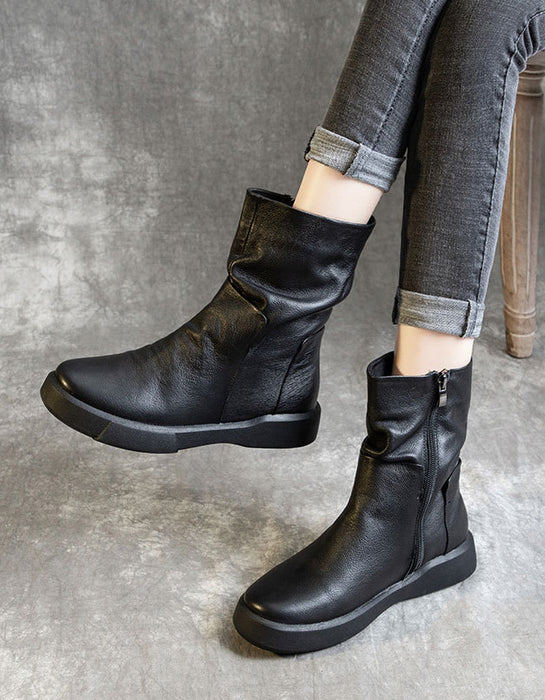 Bottes pour femmes en cuir de vachette au design plissé