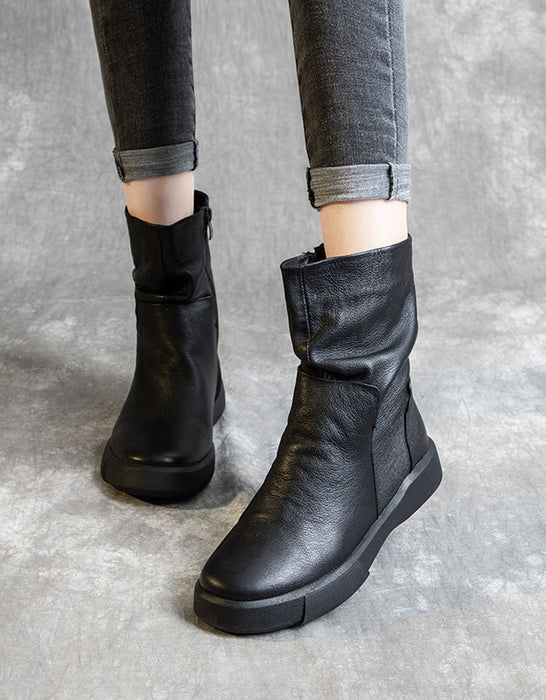 Bottes pour femmes en cuir de vachette au design plissé