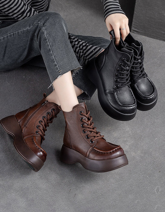 platform boots for women, handmade retro wide toe winter boots. obiono