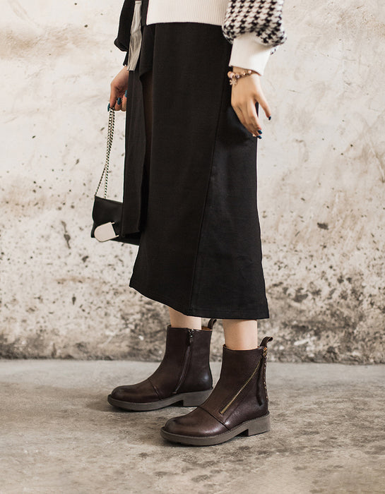 Botas de estilo británico con cremallera oblicua y piel de oveja auténtica