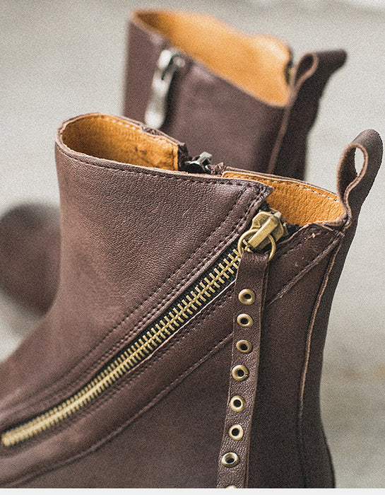 Botas de estilo británico con cremallera oblicua y piel de oveja auténtica