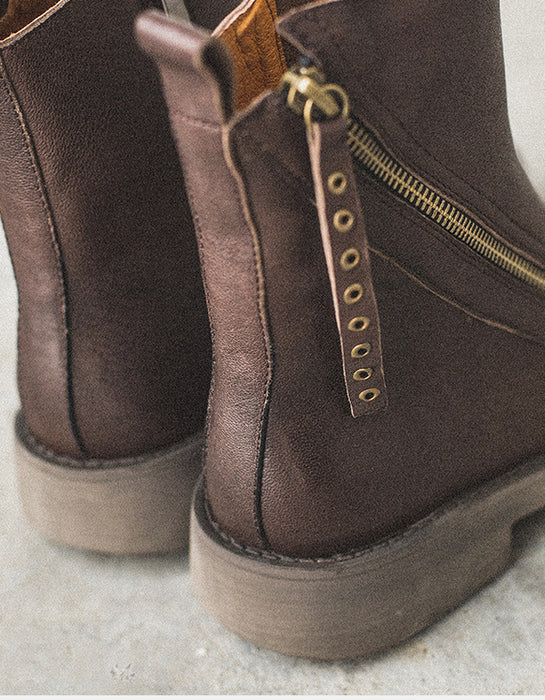 Botas de estilo británico con cremallera oblicua y piel de oveja auténtica