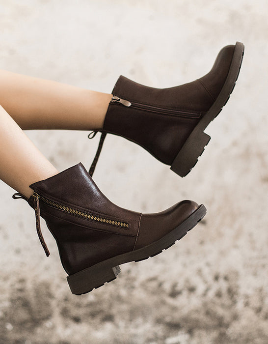 Botas de estilo británico con cremallera oblicua y piel de oveja auténtica