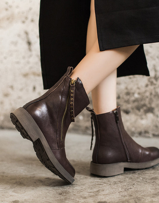 Botas de estilo británico con cremallera oblicua y piel de oveja auténtica