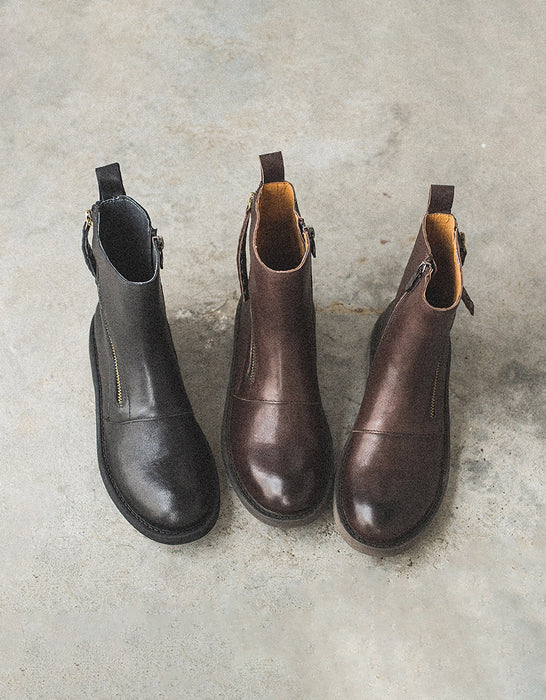 Botas de estilo británico con cremallera oblicua y piel de oveja auténtica