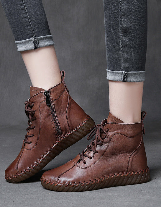 Autumn Winter Comfortable Soft Leather Lace-up Ankle Boots