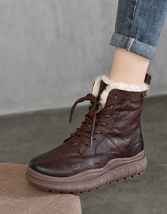 Bottes d'hiver rétro confortables et imperméables avec fourrure