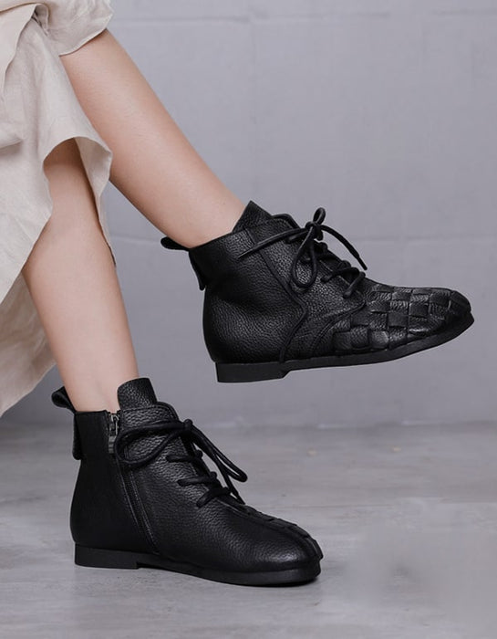 Autumn winter Handmade Retro Leather Woven Ankle Boots Oct New Trends 2020 84.20