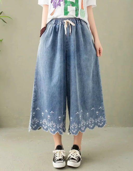 Embroidered Denim Summer Wide-leg Pants Accessories 46.55