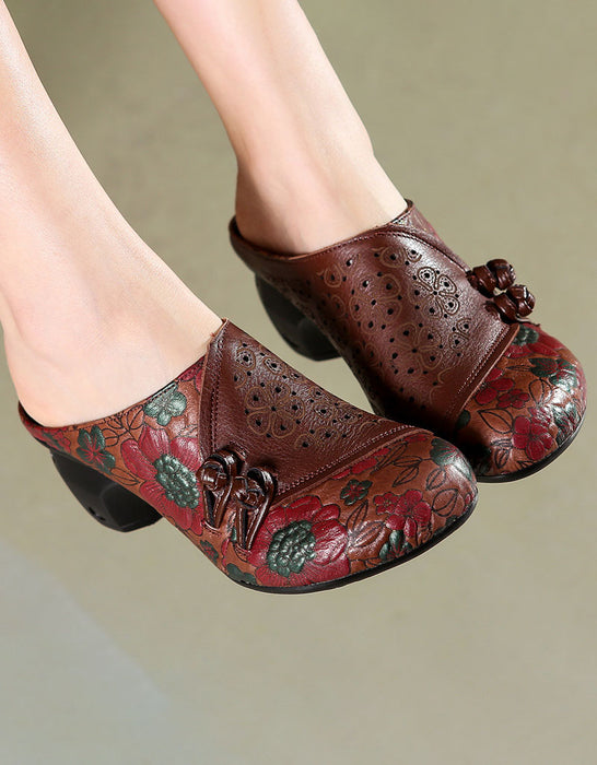 Double Bucks front Leather Printed Chunky Heels Slides April Shoes Collection 2023 73.00