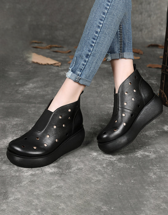 Handmade Retro Front Elastic Hollow Wedge Boots Aug Shoes Collection 2022 105.50