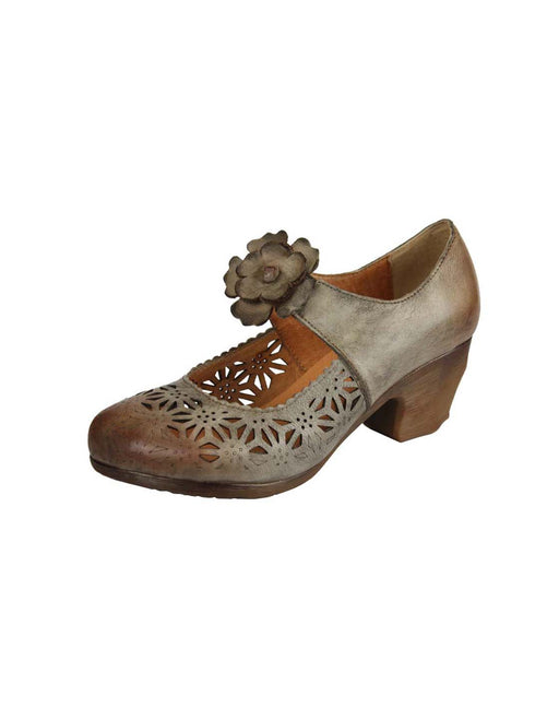Handmade Retro Leather Hollow Flower Chunky Heels May Shoes Collection 2022 105.00