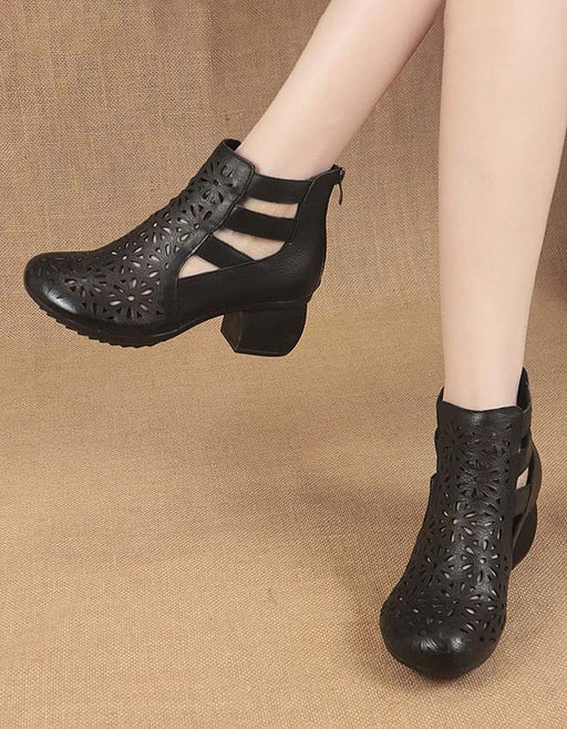 Handmade Retro Leather Hollow Chunky Heels Sandals Feb Shoes Collection 2022 79.90