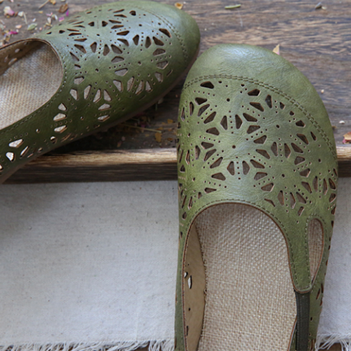 Comfortable Retro Hollow Round Toe Summer Flats March New 2020 61.00