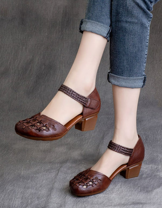 Spring Retro Leather Handmade Woven Chunky Sandals June New 2020 88.80