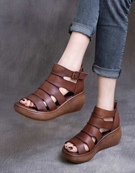 Women's Retro Leather Ankle Strap Sandals April Trend 2020 89.00