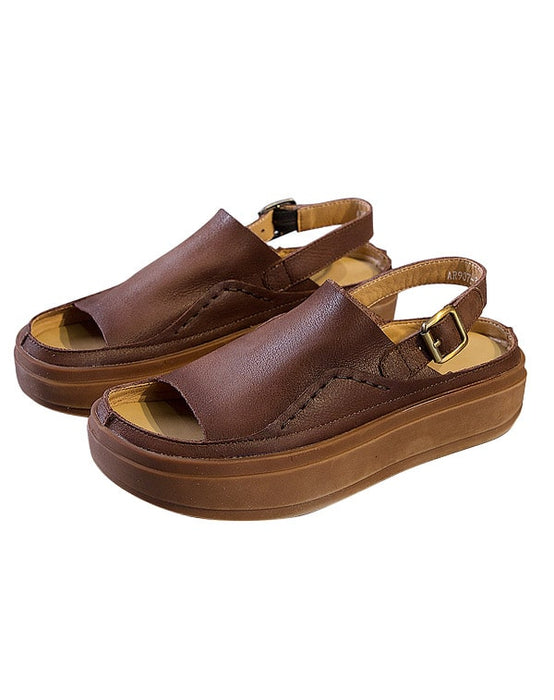 Sandales à plateforme à bout ouvert et talon épais en cuir de vache