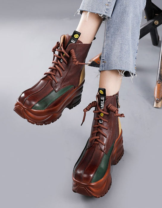 Winter Autumn Color Matching Leather Retro Platform Boots Oct Shoes Collection 2021 84.20