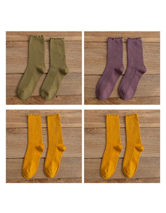 4 Pairs Sold Color Women's Tube Cotton Socks Accessories 28.50