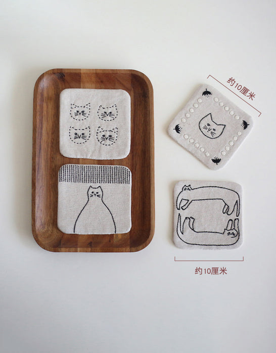 DIY Embroidered Cat Teacup Mat Gift Accessories 36.00