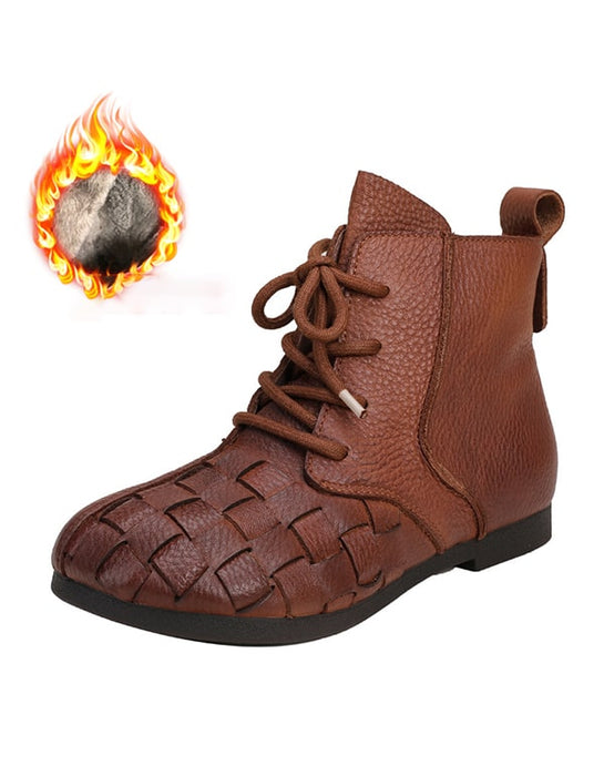 Autumn winter Handmade Retro Leather Woven Ankle Boots Oct New Trends 2020 84.20