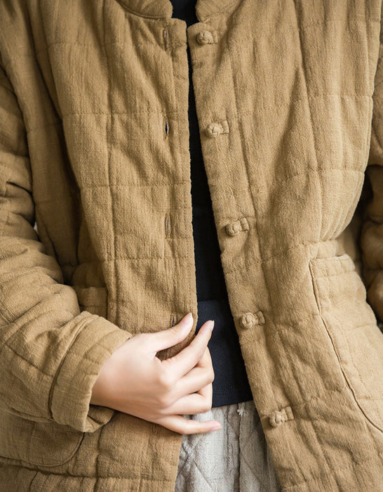 Winter Quilted Cotton Linen Jacket Women's Coat