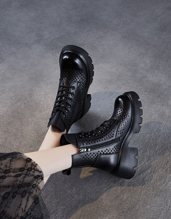 Spring Leather Hollow Comfort Chunky Martin Boots for Women Obiono Aug Shoes Collection 2026 97.70