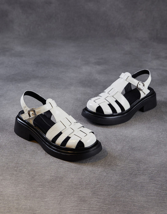 obiono Summer Leather Woven Close Toe T-strap Sandals July Shoes Collection 2026 83.00